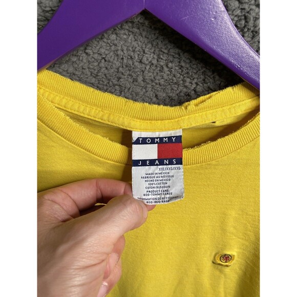 Vintage Y2k Tommy Hilfiger Classic Yellow Long Sleeve Shirt Mens 2XL Distressed - Picture 3 of 16
